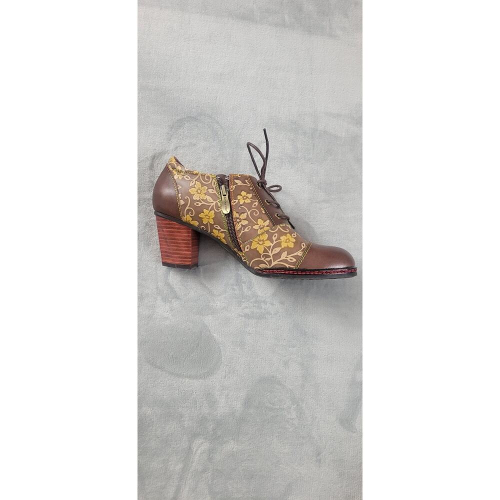 L'ARTISTE SPRING STEP OXFORD Lace Up EUR 41 Brown leather Floral Heel Shoes Zip - Picture 6 of 11